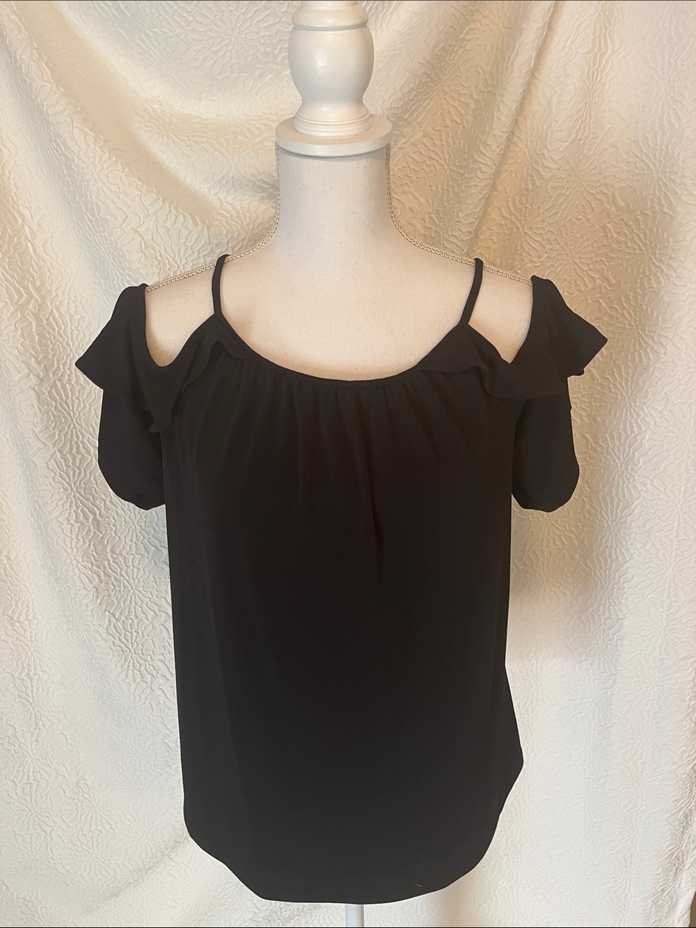 Black Cold-Shoulder Ruffle Camisole Top